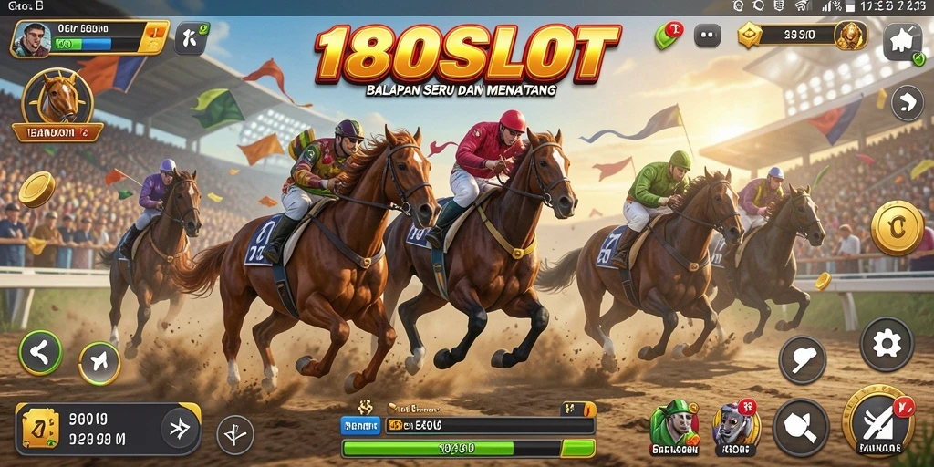 Tampilan seru balapan di 180SLOT dengan kendaraan cepat.