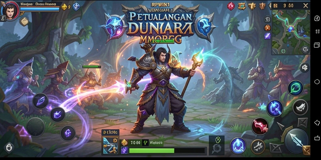 Tangkapan layar utama RPWIN1 menampilkan pertempuran epik dalam dunia MMORPG.