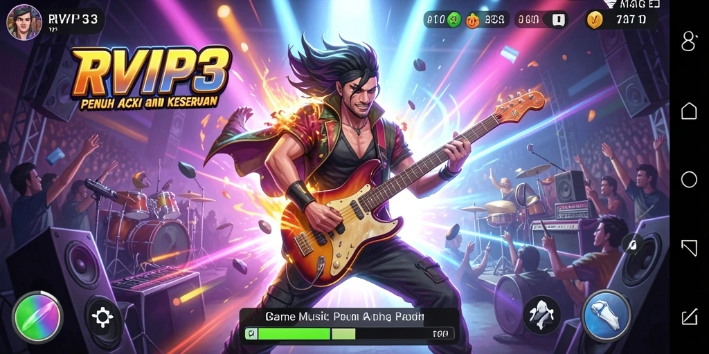 Screenshot gameplay RVIP3 menunjukkan momen seru saat bermain musik.
